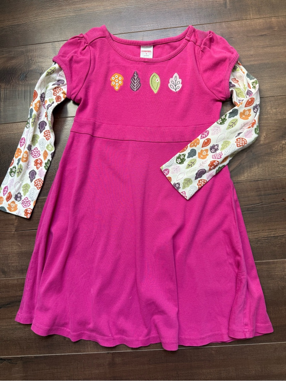 Vintage Gymboree long sleeve pink dress fall leaves 6